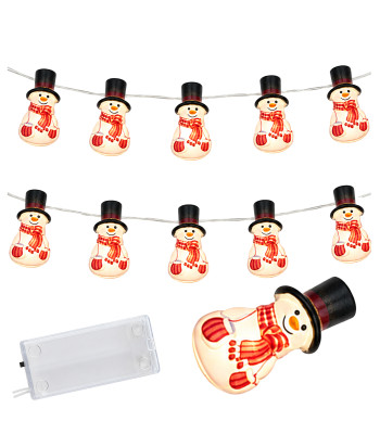 Kalėdinė LED girlianda su sniego seneliais, dekoracija, 10 vnt., 110 cm