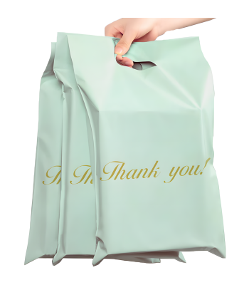 Kurjeriniai maišeliai su rankena, mėtų spalvos, „Thank You“, Foliopak, 50 vnt., 400x500+70cm