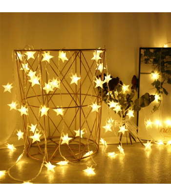 Kalėdinė užuolaidinė šviečianti girlianda su žvaigždutėmis, 100 LED, šiltai balta, 10 m