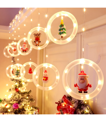 LED kalėdinė girlianda-užuolaida su apskritimais ir figūrėlėmis, 10 vnt., 8 režimai, 110 LED