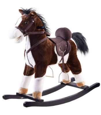 Didelis tamsiai rudas sūpuoklinis arkliukas su garsais ir judančia uodega