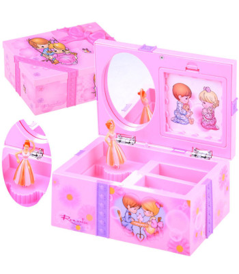 Rožinė papuošalų dėžutė su muzikiniu mechanizmu - mažosios princesės lobis