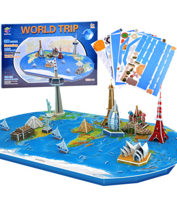 3D Dėlionė Pasaulio Žemėlapis ir Įžymiosios Statulos