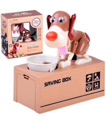 Interaktyvi taupyklė šuo, valgantis monetas