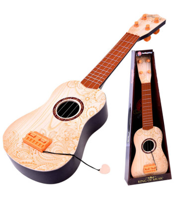 Žaislinė gitara su metalinėmis stygomis ir plunksna