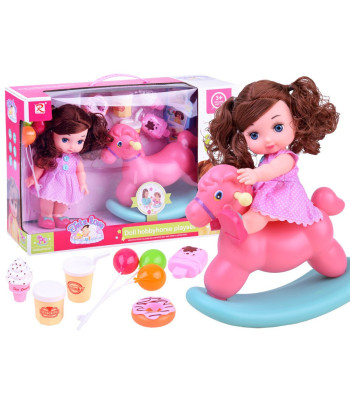 Lėlė kūdikis su supamo arkliuku ir priedais