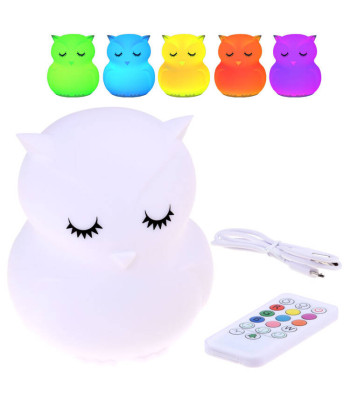 Sowa Silikoninė Minkšta Naktinė Lempa LED RGB + Nuotolinio Valdymo Pultelis ZA3295