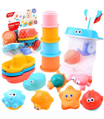 Žaislų rinkinys maudynėms vonioje su organizatoriumi ir laivais ZA3405