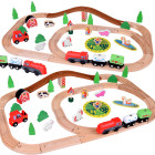 Medinis žaislinis traukinys su figūrėlėmis