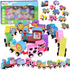 Mediniai žaislai traukinukas su gyvūnais 11 dalių