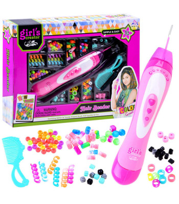 Plaukų dekoravimo rinkinys su karoliukais ir pynimo įrankiu