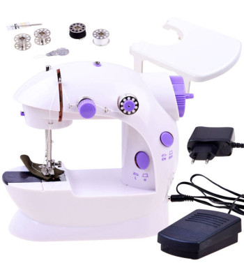 Mini siuvimo mašina su pėdos pedalu ir adatos rinkiniu