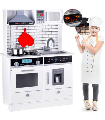 Medinė skandinaviško stiliaus vaikiška virtuvė su šviesos ir garso efektais bei priedais