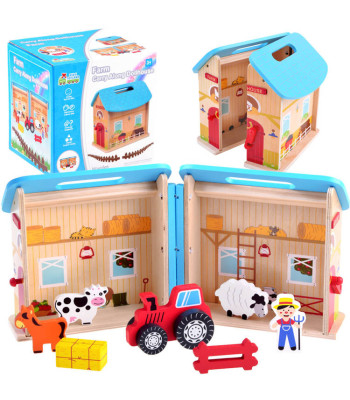 Medinis sulankstomas namelis su ferma ir gyvūnais