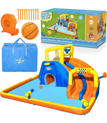 Bestway milžiniškas vandens žaidimų parkas 551x502x265 cm su čiuožykla ir siena 53377