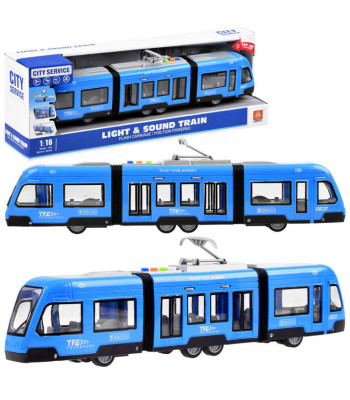Prijungiamas mėlynas tramvajus su šviesomis ir garsais 45 cm