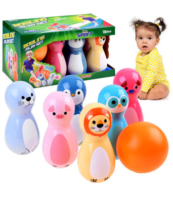 Spalvingos gyvūnų formos kėgliai su barškučiais 6 vnt. SP0687