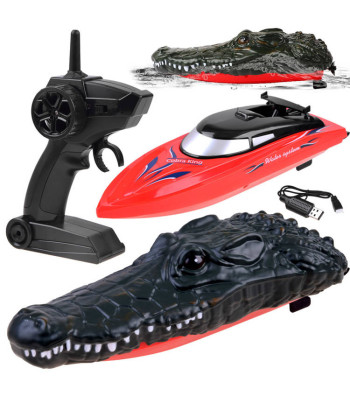 Nuotoliniu būdu valdoma laivelė krokodilas 2in1 su pulteliu