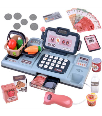 Vaikų kasos aparatas su skaneriu, svarstyklėmis ir išmaniuoju telefonu