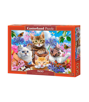 500 dalių dėlionė Katinėliai su Gėlėmis