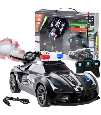 Nuotoliniu būdu valdomas policijos automobilis su dūmais ir šviesomis