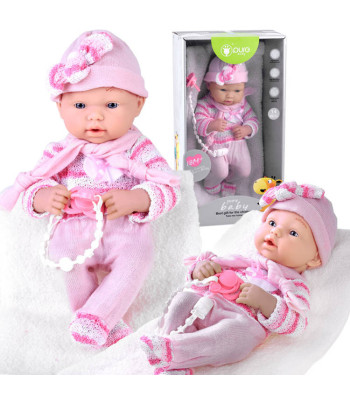 Rinkinio rožinė lėlė kūdikis mergaitė su čiulptuku ir antklode ZA4353