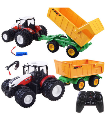 Nuotoliniu būdu valdomas traktorius su gumos ratais ir priekaba RC0601