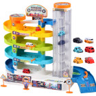 Žaislinis keturių aukštų automobilių garažas su elektriniu liftu