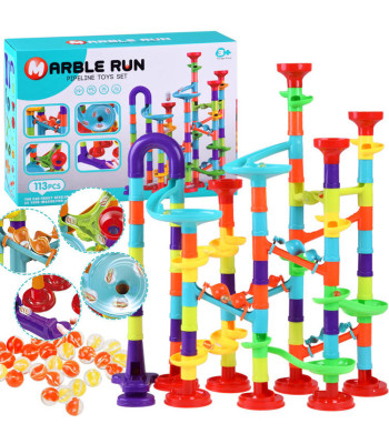 Spalvingas rutulių trasa su 113 elementų