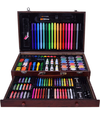 Meninis rinkinys medinėje lagaminėlėje su 123 elementais