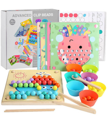 Montessori edukacinė mozaika su mediniais karoliukais