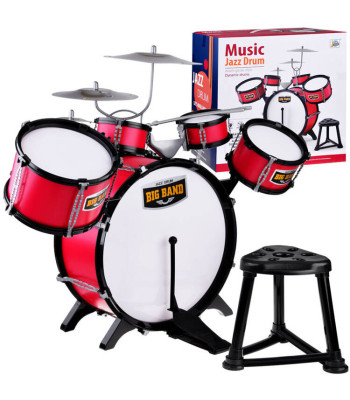 Didelė roko būgnų komplektacija su lėkštėmis ir kėdute