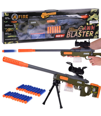 Didelis šautuvas su snaiperio žvilgsniu ir putplasčio šoviniais