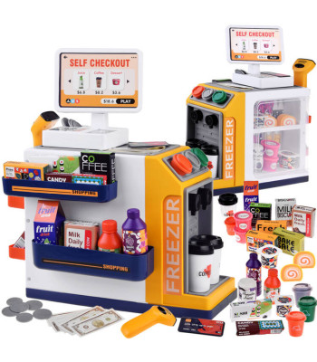 Savarankiško aptarnavimo parduotuvė su kavos aparatu ir šaldytuvu