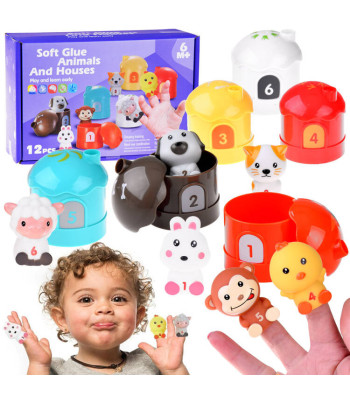 Guminiai gyvūnėliai - lėlių rinkinys nameliuose su skaičiais