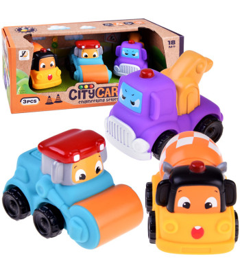 Minkšti statybiniai automobiliai 3 vnt. betono maišyklė volas vilkikas 18M+