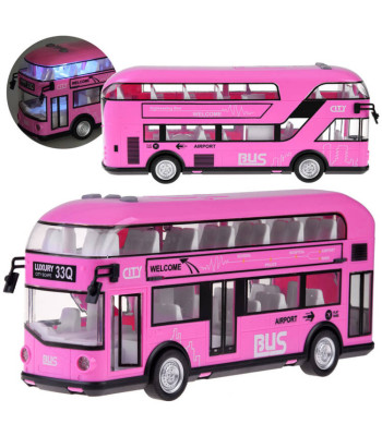 Rožinis dviaukštis autobusas su atidaromomis durimis ir garsais ZA4748