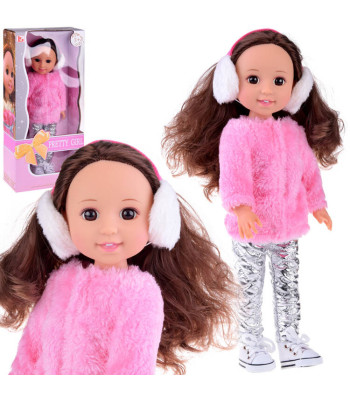 Žavinga lėlė 38 cm su rožiniu kailiu ir žieminėmis ausinėmis