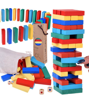 Žaidimas JENGA - svyruojanti bokštas, spalvoti mediniai kaladėlės GR0627