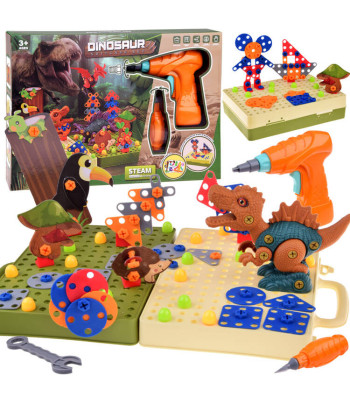 Konstravimo rinkinys su dinozaurais ir gręžtuvu