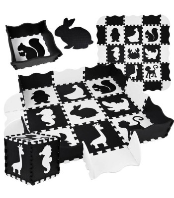 Kontrastinė putplasčio dėlionė kūdikiams - Gyvūnai 120x120cm