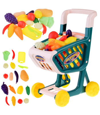 Pirkinių vežimėlis su daržovėmis ir vaisiais