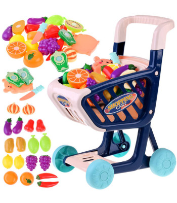 Vaikiškas pirkinių vežimėlis su daržovėmis ir vaisiais
