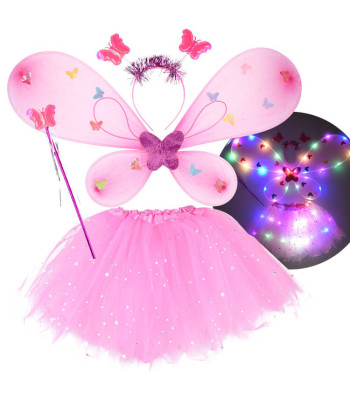 Šviesiai rožinis kostiumas mažajai fėjai su sparneliais