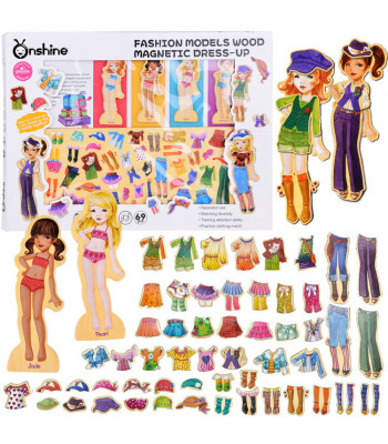 Medinės magnetinės dėlionės Drabužiai Mada stiliai 4 modeliai