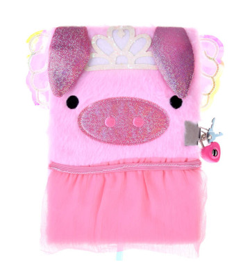 Rausva knygelė su užraktu ir miela kiaulyte