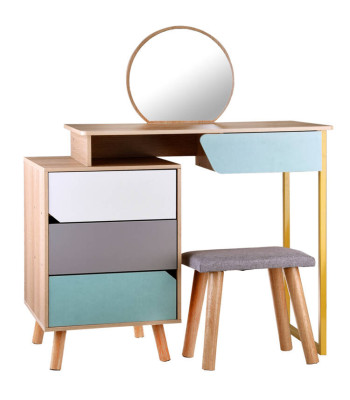 Vaikiška medinė tualetė su veidrodžiu ir taburete