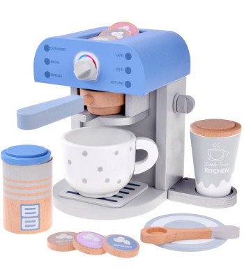 Mėlynas medinis kavos aparatas vaikams + priedai Mažieji AGD ZA4834