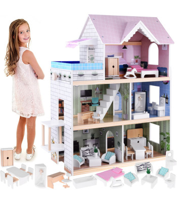 Medinis lėlių namelis su baseinu ir baldais ZA4835