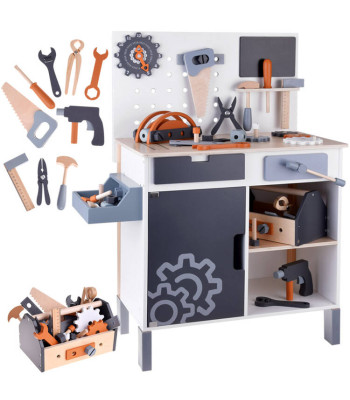 DIDELIS MEDINIS DIRBTUVĖS RINKINYS SU ĮRANKIAIS IR DĖŽE MAŽAM MEISTRELIUI